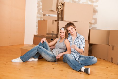 Removal team preparing boxes for a home move in Clapham