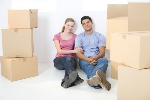 Boxes and business assets organised for a local office move in Clapham